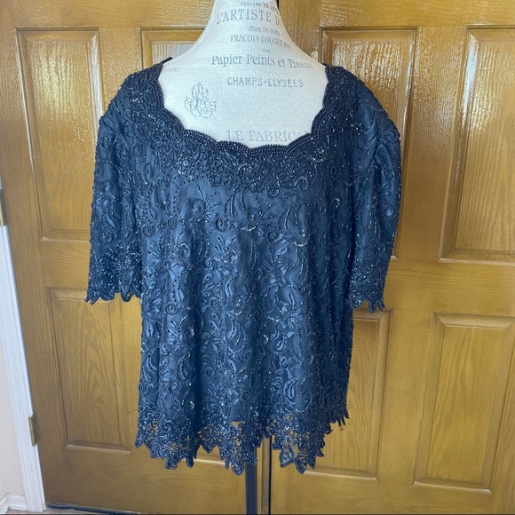 BRILLIANTE By J.A. Vintage Black Beaded Top Size 4X - Picture 2 of 8